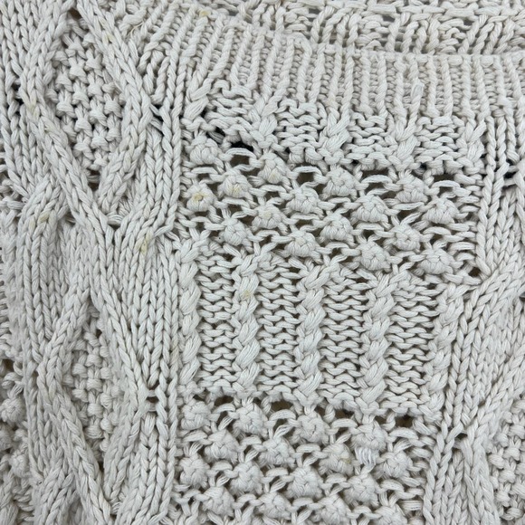 Vintage Chunky Knit Popover Sweater Cream Crew Neckline Women's Medium - Picture 6 of 6